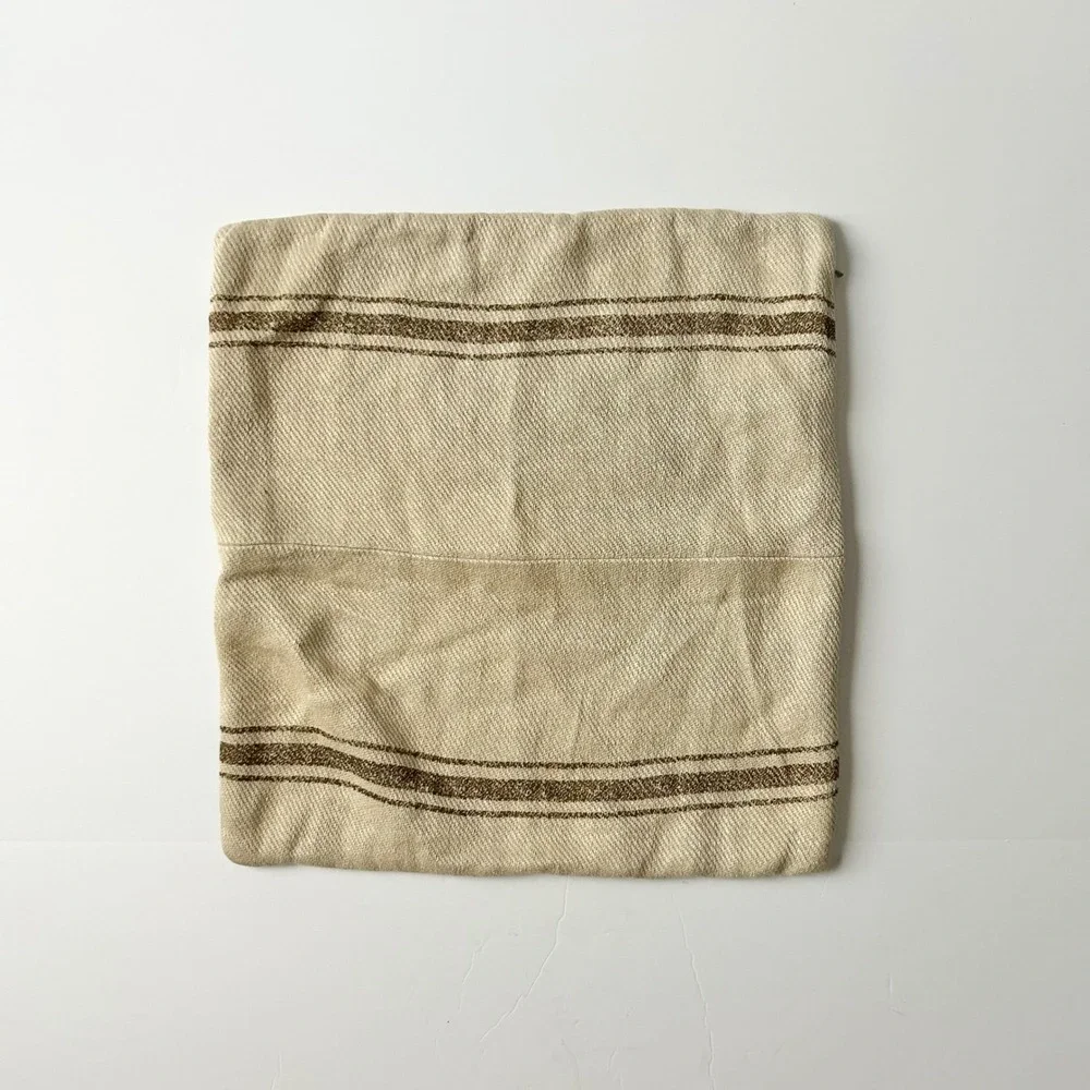 Pottery Barn Pillow Cover Linen Cotton Beige 18x18 Grain Sack Stripe